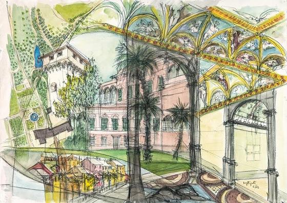 Villa Centurione - Doria a Ge-Pegli - tecnica mista su cartoncino 2013 - Mariagiovanna Figoli