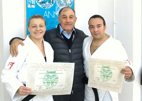 M Alberto Ferrigno con Manuela Ferrigno e Andrea Molinari - Esame 4 Dan di Judo - 05-11-2016 Ostia Lido