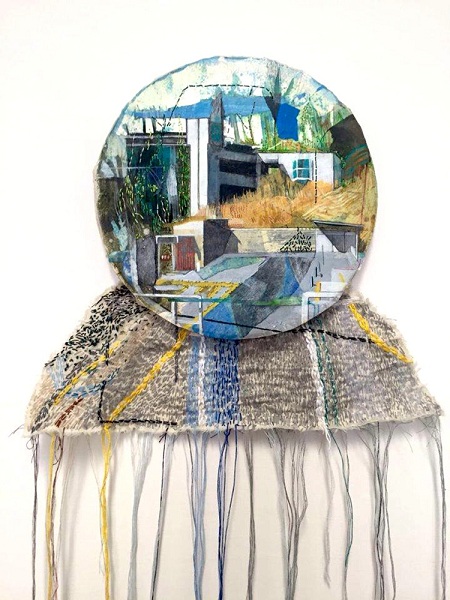 Anna CAPOLUPO - Olivettis Dream 3 - 2016 - tecnica mista su carta intelaiata e ricamo su tela cm 21x70