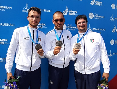 Gli azzurri Pasqualucci Nespoli e Galiazzo bronzo a squadre a Minsk 2019 Gli azzurri Pasqualucci Nespoli e Galiazzo bronzo a squadre a Minsk 2019