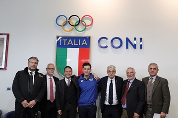 0a0aGli organiozzatori del Roma Archery Trophy in Sala Giunta con lazzurro Mauro Nespoli