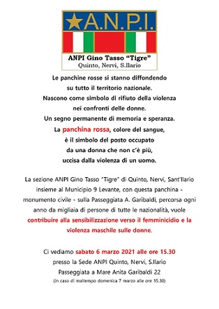 panchina rossa Anpi Nervi