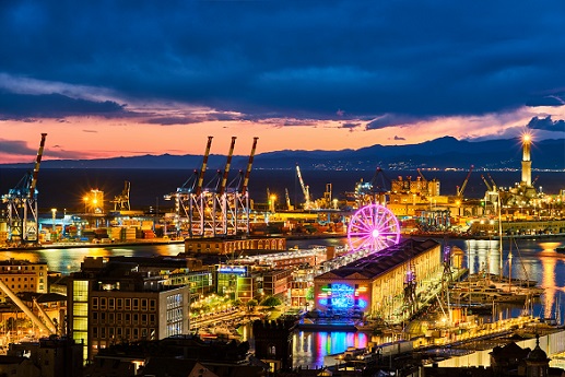 Evening view of Genoa port, Italy