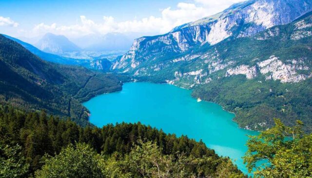 View of Molveno Lake in Italy