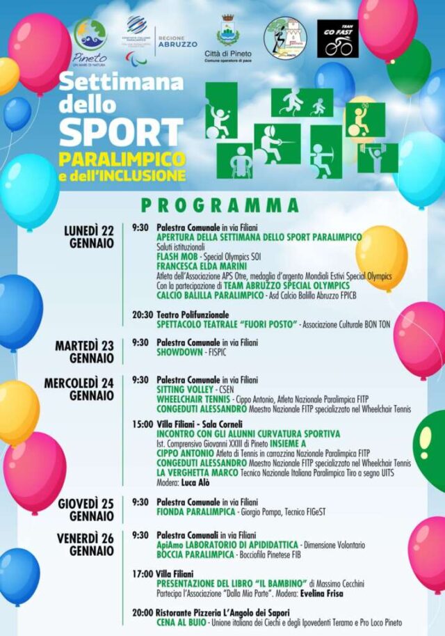Settimana Paralimpica e dell'Inclusione Pineto 22-26012024 locandina