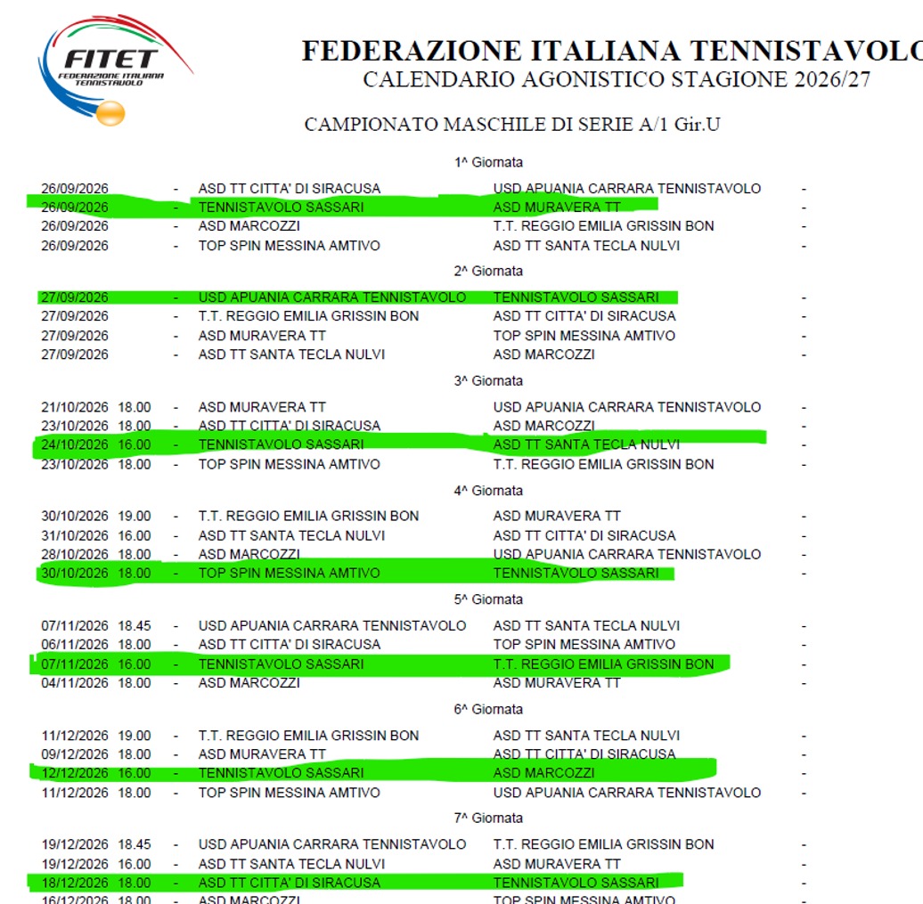 calendari di A1